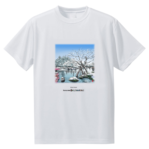 【送料込み】石川県の名所風景　スケッチTシャツ　雪の兼六園