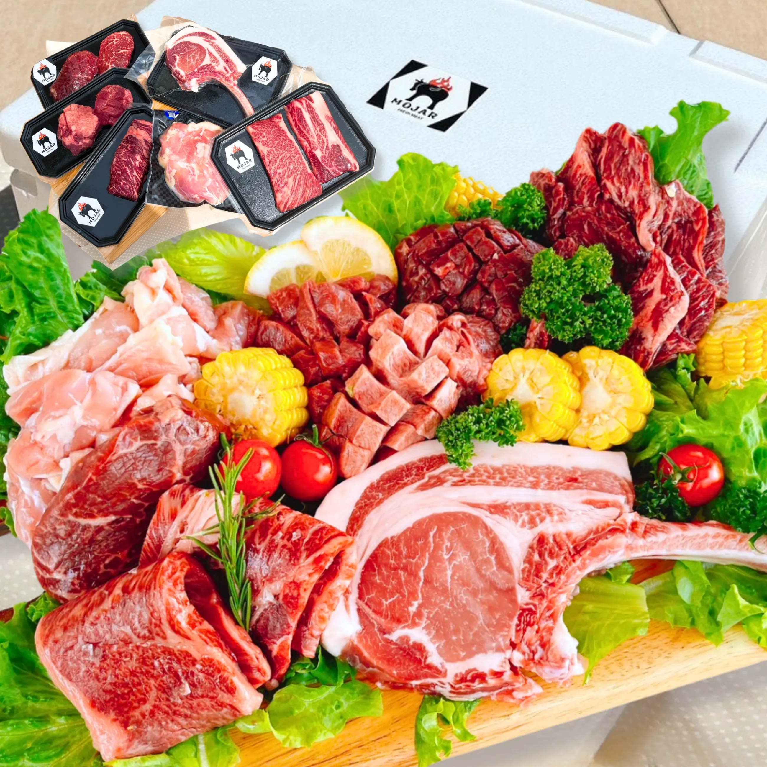 【送料込】【BBQ】【焼肉】【アウトドア】【炎牛MOJAR’】骨付きトマホーク入り！焼肉屋がつくる厳選肉のスペシャルBBQセット（3～4人前）